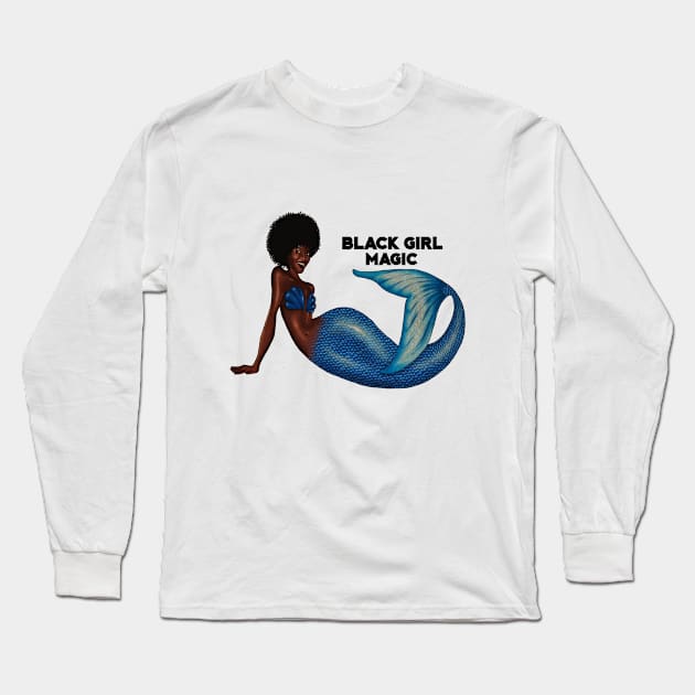 Afro Mermaid, African, Black Girl Magic Long Sleeve T-Shirt by dukito